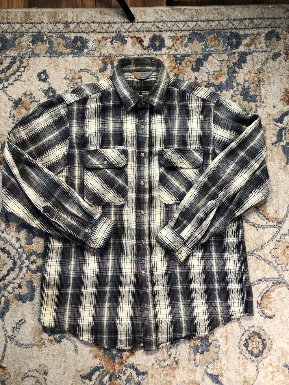 Carhartt Shirt Mens XL Blue Plaid Flannel Long Sleeve Button Up Workwear